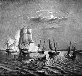 Бой брига Александр с 5 франц. канонерскими лодками 17 декабря 1806 года. Неизв. худ. XIX в.