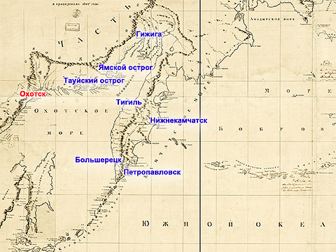 Карта Охотского и Берингова морей